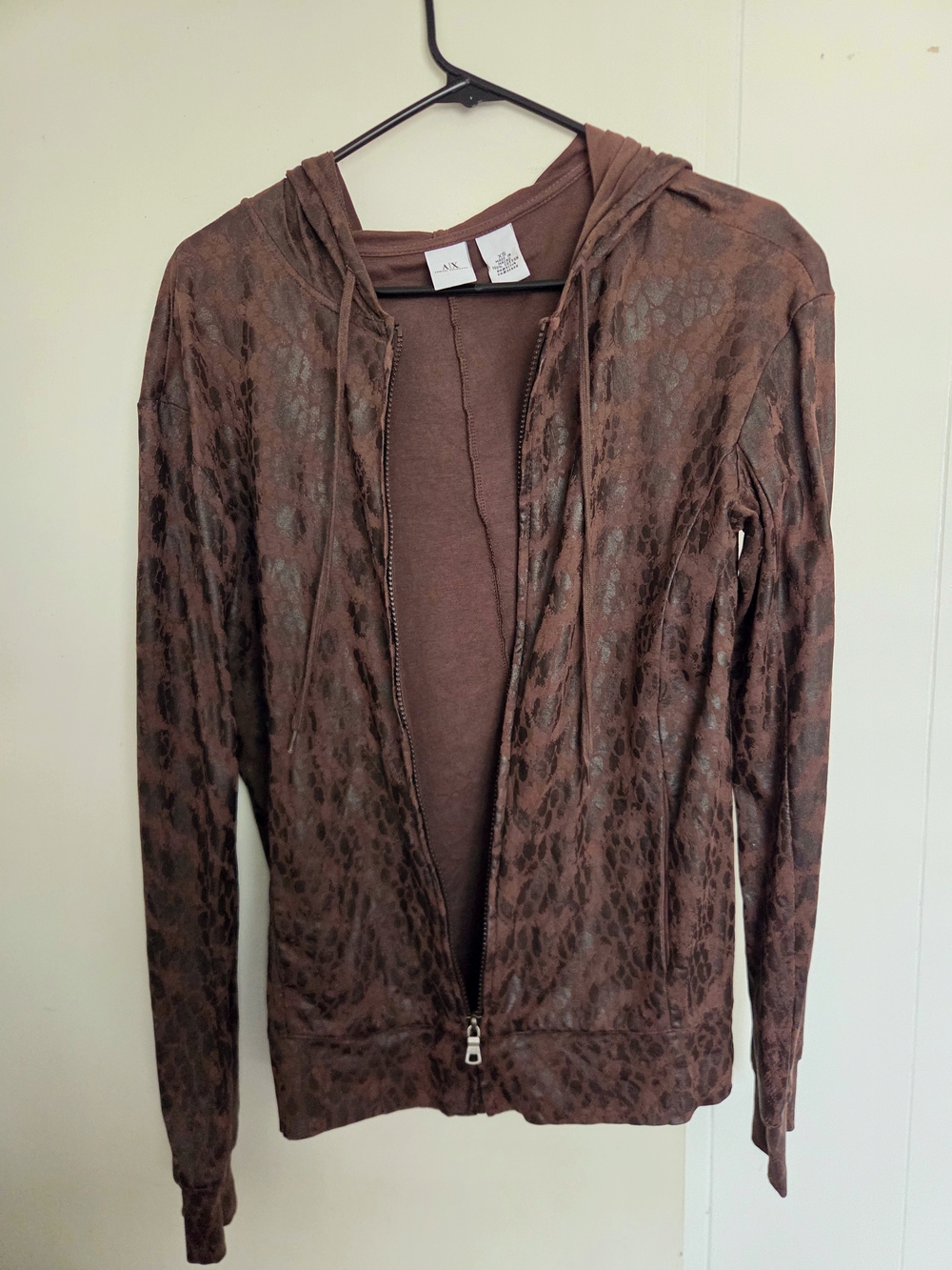 Armani Exchange Brown Snake-Print Lightweight Hooded Jacket